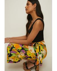 Oasis - Petite Graphic Floral Tie Wrap Midi Skirt - Lyst