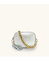 Apatchy London - Silver Leather Crossbody Bag With Gold Chain Strap - Lyst