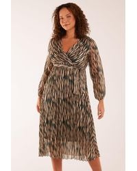 Blue Vanilla - Wrap Over Metallic Vertical Print Dress - Lyst