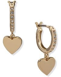 DKNY - Tone Pavé Heart Huggie Hoop Earrings - Lyst