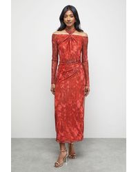Warehouse - Print Twist Mesh Midi Dress - Lyst