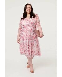 Izabel London - Curve Floral Wrap 1/2 Sleeve Midi Dress - Lyst