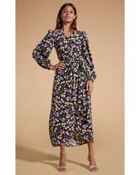 Dancing Leopard - Mabel Floral Print Midaxi Mock Wrap Dress Stylish Long Sleeve Outfit - Lyst