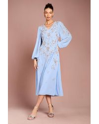 Coast - Long Sleeve Embellished Georgette Midi Dress - Lyst