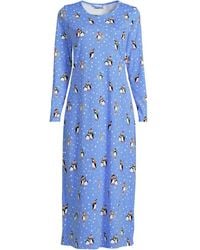 Lands' End - Plus Long Sleeve Mid Calf, Pure Cotton Nightdress - Lyst