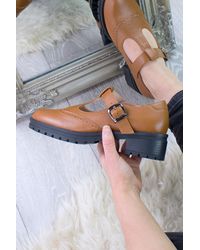 AJVANI - Mid Heel Chunky Platform T-Bar Brogue Mary Janes - Lyst