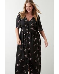 Dorothy Perkins - Curve Purple Spaced Floral Button Front Midi Dress - Lyst