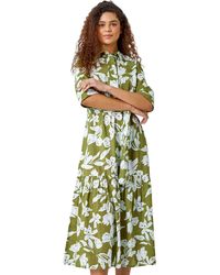 Roman - Leaf Frill Hem Button Shirt Dress - Lyst