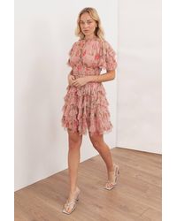 Anaya with love - Floral Print Short Sleeve Ruffled Mini Dress - Lyst