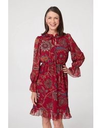 Izabel London - Printed Frill Trim Knee Length Dress - Lyst