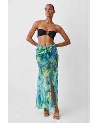 Karen Millen - Tropical Printed Ruched Woven Beach Skirt - Lyst