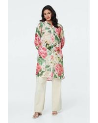 Izabel London - Floral Long Sleeve V-Neck Longline Shirt - Lyst