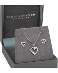 Simply Silver - Sterling Silver Cubic Zirconia Heart Set - Gift Boxed - Lyst