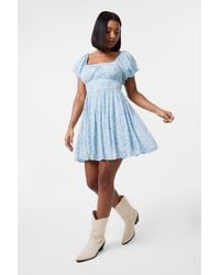 Pink Vanilla - Ditsy Puff Sleeve Mini Dress With Shorts - Lyst