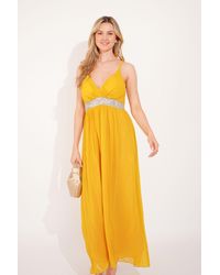 CY - Strappy Chiffon Maxi Dress With Sequin Waist Detail & Scarf - Lyst