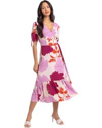 Roman - Floral Frill Hem Wrap Midi Dress - Lyst