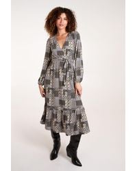 Blue Vanilla - Geometric Wrap Front Belted Midi Dress - Lyst