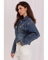 Love Lace - Summer Cotton Collared Denim Jacket - Lyst