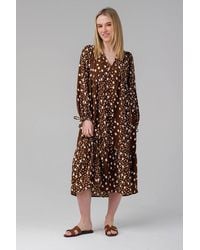 Influence - Polka Dot Smock Long Sleeve Tie Midi Dress - Lyst