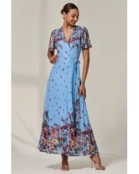 Jolie Moi - Floral Mirror Mesh Wrap Maxi Dress - Lyst