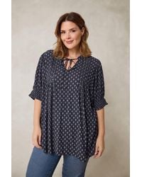 Evans - Dobby Tie Neck Pintuck Blouse - Lyst