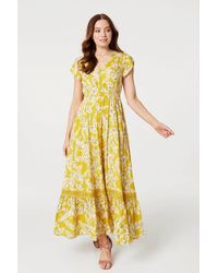 Izabel London - Leaf Print Lace Detail Maxi Dress - Lyst