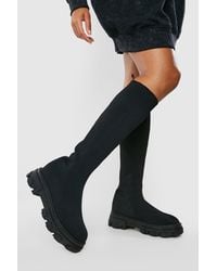 Boohoo - Wide Width Knee High Knitted Chunky Boots - Lyst