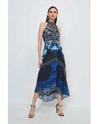Karen Millen - Embroidered And Beaded Floral Midi Dress - Lyst