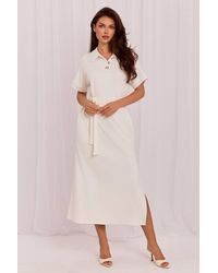 Love Lace - Viscose Short Sleeve Midi Dress With Slit - Lyst