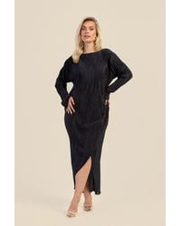 FASHION-SZN - Curve Ruched Front Long Sleeve Plisse Midaxi Dress - Lyst