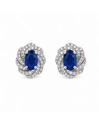 Raina Jewels - 18Ct Oval Sapphire & Diamond Cluster Earrings-0.33Ct - Lyst