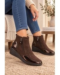 Absolute Footwear - Diamante Wedge Twin Zipped Ankle Boots - Lyst