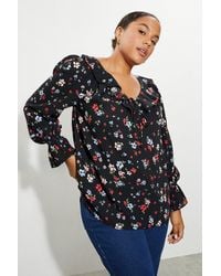 Dorothy Perkins - Curve Black Floral Ruffle Front Blouse - Lyst
