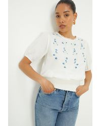 Dorothy Perkins - Ivory Embroidered Shirred Hem Blouse - Lyst