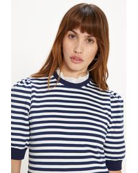Oasis - Broderie Collar Short Sleeve Stripe Sweatshirt - Lyst