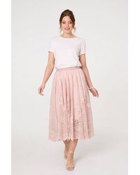 Izabel London - Floral Semi Sheer Mesh Layer Midi Skirt - Lyst