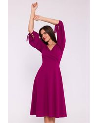 Love Lace - Knitted V-Neck Long Sleeve Wrap Dress - Lyst