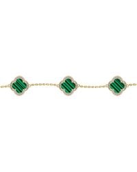 Jewelco London - Plated Clover Malachite Cz Charm Bracelet 7-8.5" - Lyst
