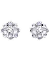 Jewelco London - Cz Matte Concaved Square Flower Clover Stud Earrings - Lyst