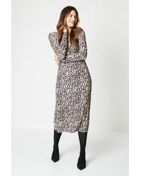 Wallis - Animal Print Jersey Ruched Midi Dress - Lyst