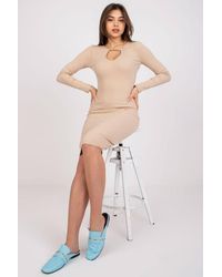 Love Lace - Ribbed Pencil Cut Long Sleeve Chain Neck Dress - Lyst