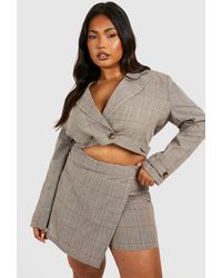 Boohoo - Plus Linen Look Mini Flannel Skort - Lyst