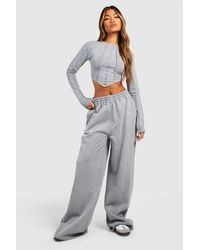 Boohoo - Washed Corset Hem Seam Detail Top And Straight Leg Jogger - Lyst