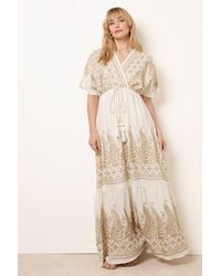Blue Vanilla - Elasticated Waist Short Sleeve V-Neck Maxi Dress - Lyst