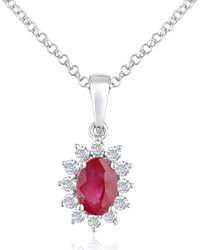 Jewelco London - 18ct White Gold Diamond Oval 0.55ct Ruby Cluster Necklace 16" - Dp1axl605w18ru - Lyst