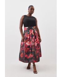 Karen Millen - Plus Size Floral Printed Satin Twill Woven Maxi Prom Skirt - Lyst