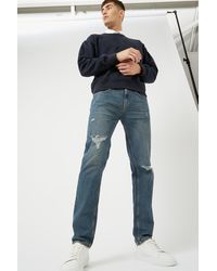 Burton - Slim Fit Texture Blue Rip Jeans - Lyst