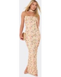 EGO - Sleeveless Ruched Floral Mesh Maxi Dress - Lyst