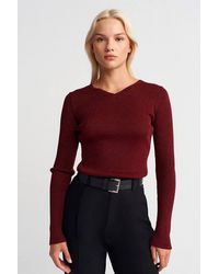 Dilvin - Slim Fit V-Neck Ribbed Sweater - Lyst