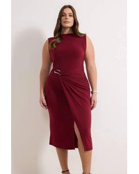 WOVCOR - High Neck Draped Wrap Detail Midi Pencil Dress - Lyst